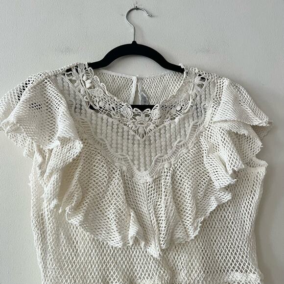 Anthropologie Ranna Gill Mesh White Peplum Top - Picture 6 of 8